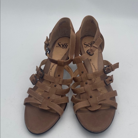 Soft Stylish Brown Strappy Heels sandals women 9M leather casual office retro - Picture 3 of 12
